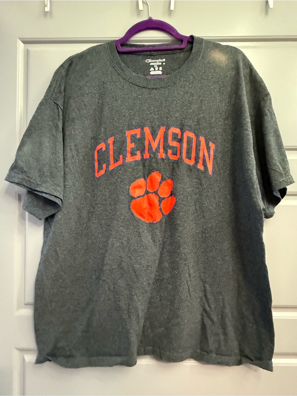 Champion Gray Short-Sleeve Tee with Orange Clemson Paw